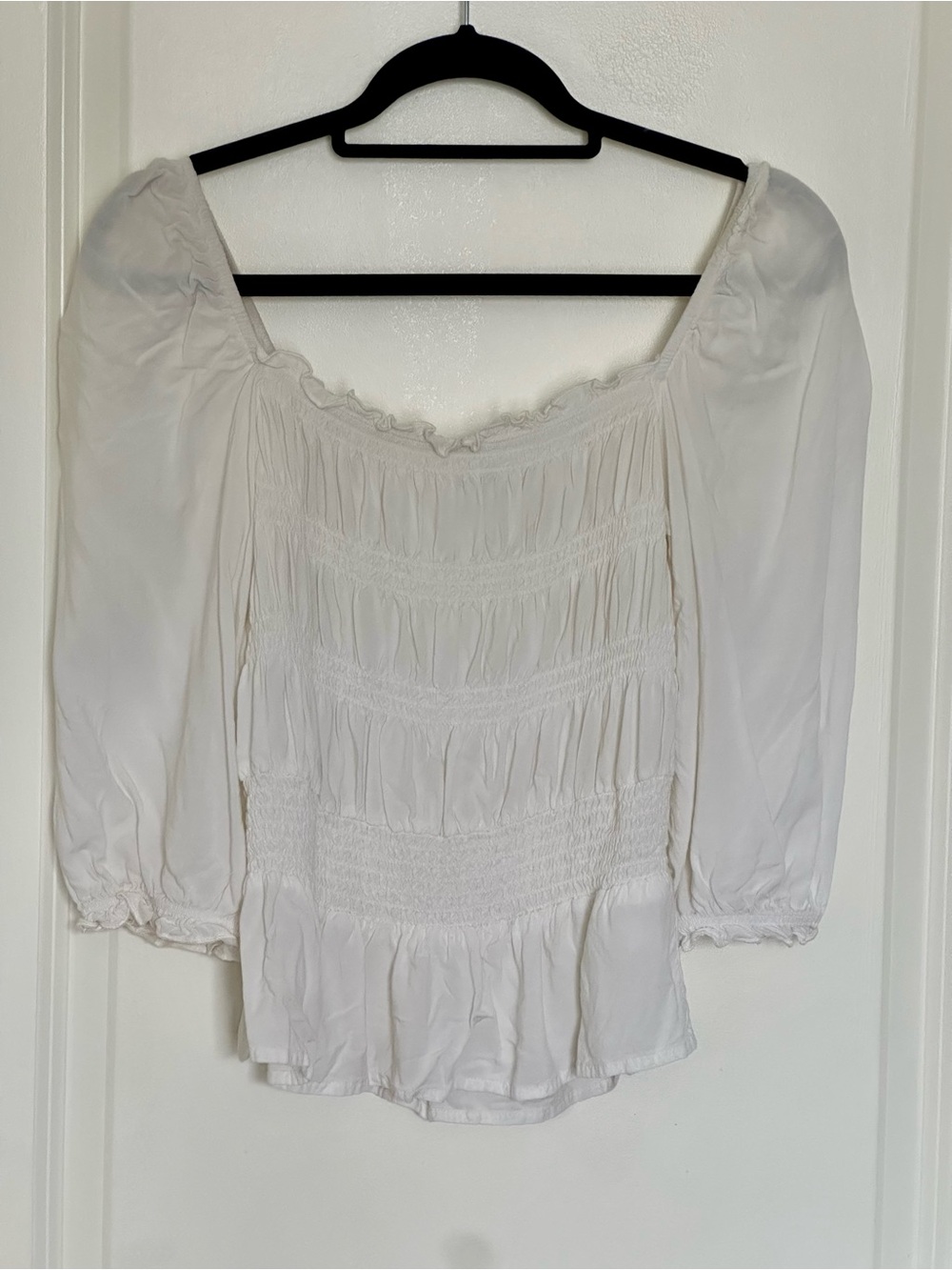 Harper White Smocked Peasant Blouse